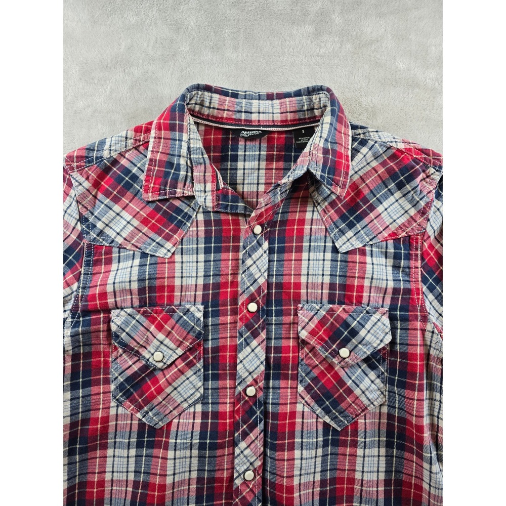 Arizona Jean Co Shirt Mens Small Plaid Flannel Western Red Snap Button Up